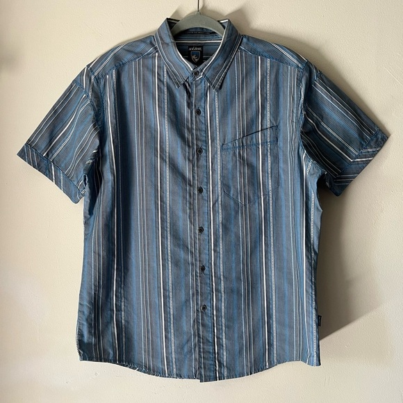 Kuhl Other - Kuhl Suncel Blue Striped Button Down Cotton Blend Shirt Mens Medium Short Sleeve